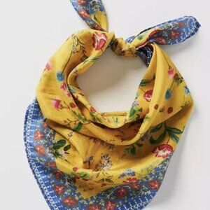 Anthropologie Silk Scarf Yellow Strawberries